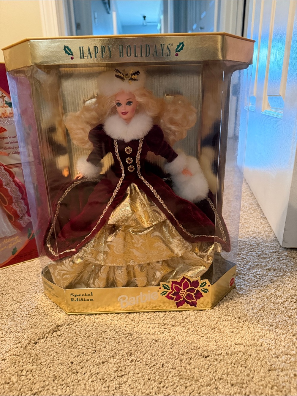 New 1996Barbie Holiday Doll - Burgundy & Gold Gown